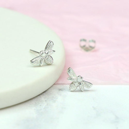 Clustdlysau Styd Arian | Sterling Silver Stud Earrings - Little Bee