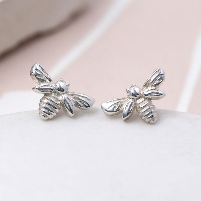 Clustdlysau Styd Arian | Sterling Silver Stud Earrings - Little Bee