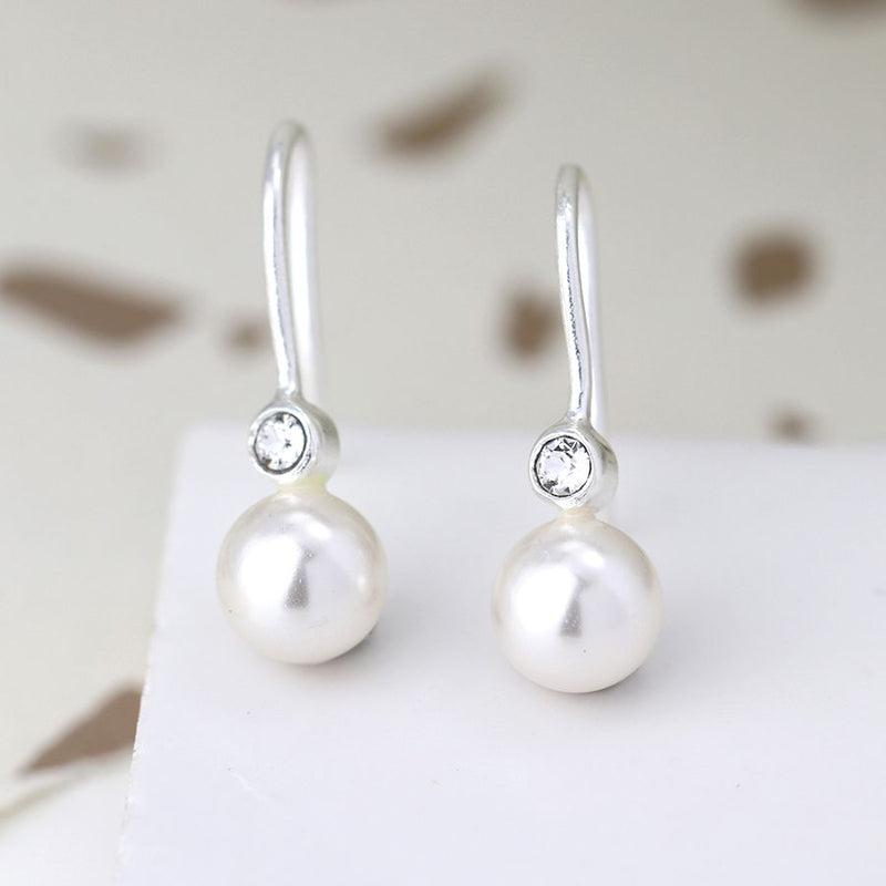 Clustdlysau Arian | Sterling Silver Earrings - Crystal Pearl Drop