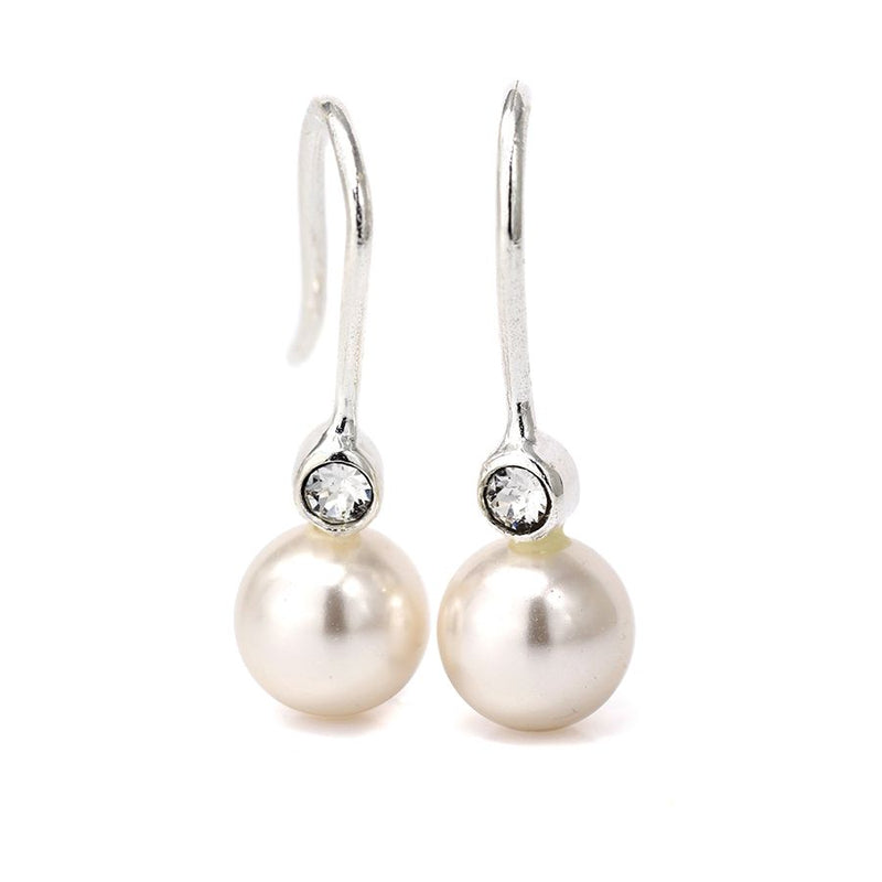 Clustdlysau Arian | Sterling Silver Earrings - Crystal Pearl Drop