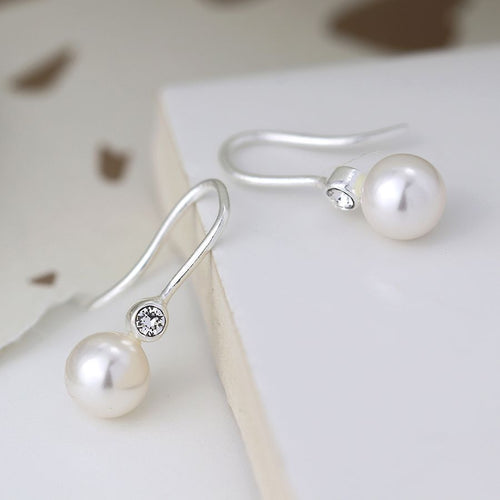 Clustdlysau Arian | Sterling Silver Earrings - Crystal Pearl Drop