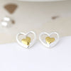 Clustdlysau Styd Arian | Sterling Silver Studs - Tiny Gold Heart in Heart