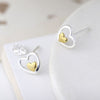 Clustdlysau Styd Arian | Sterling Silver Studs - Tiny Gold Heart in Heart