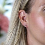 Clustdlysau Styd Arian | Sterling Silver Studs - Tiny Gold Heart in Heart