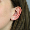 Clustdlysau Styd Arian | Sterling Silver Stud Earrings - Tiny White Opal