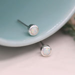 Clustdlysau Styd Arian | Sterling Silver Stud Earrings - Tiny White Opal