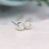 Clustdlysau Styd Arian | Sterling Silver Stud Earrings - Tiny White Opal