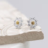 Clustdlysau Arian | Sterling Silver Earrings - Crystal and Gold Flower