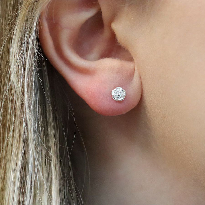 Clustdlysau Arian | Sterling Silver Earrings - Rose