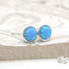 Clustdlysau Styds Arian | Sterling Silver Stud Earrings - Round Blue Opal