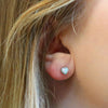 Clustdlysau Styd Arian | Sterling Silver Studs - Opal Heart