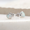 Clustdlysau Styd Arian | Sterling Silver Studs - Opal Heart