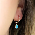 Clustdlysau Arian | Sterling Silver Earrings - Blue Opal on Half Hoop