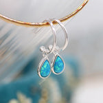 Clustdlysau Arian | Sterling Silver Earrings - Blue Opal on Half Hoop