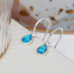 Clustdlysau Arian | Sterling Silver Earrings - Blue Opal on Half Hoop