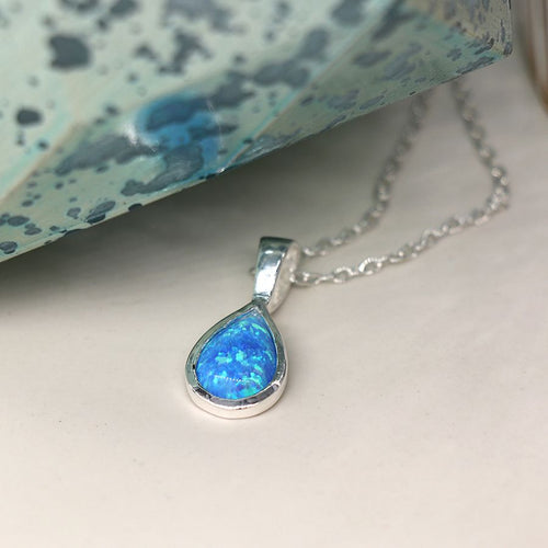 Cadwen Arian | Silver Necklace - Blue Opal Teardrop