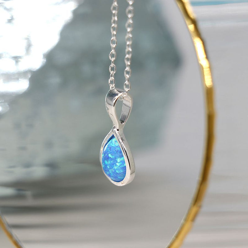 Cadwen Arian | Silver Necklace - Blue Opal Teardrop