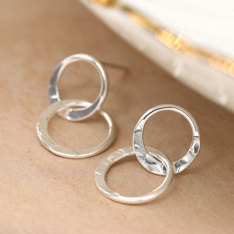 Clustdlysau Styd Arian | Sterling Silver Stud Earrings - Double Hoop