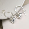 Clustdlysau Arian | Sterling Silver Earrings - Half Hoop and Heart
