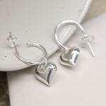 Clustdlysau Arian | Sterling Silver Earrings - Half Hoop and Heart
