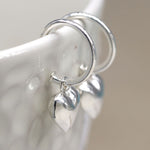 Clustdlysau Arian | Sterling Silver Earrings - Half Hoop and Heart