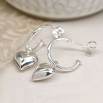 Clustdlysau Arian | Sterling Silver Earrings - Half Hoop and Heart