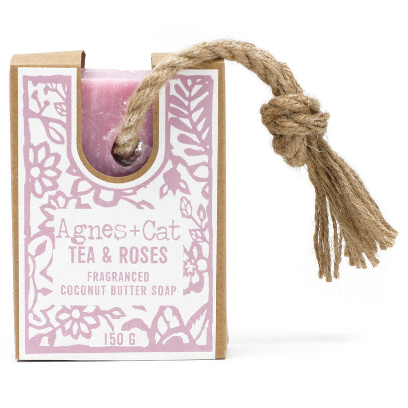 Sebon ar Gortyn | Agnes & Cat Soap on a Rope – Tea & Roses