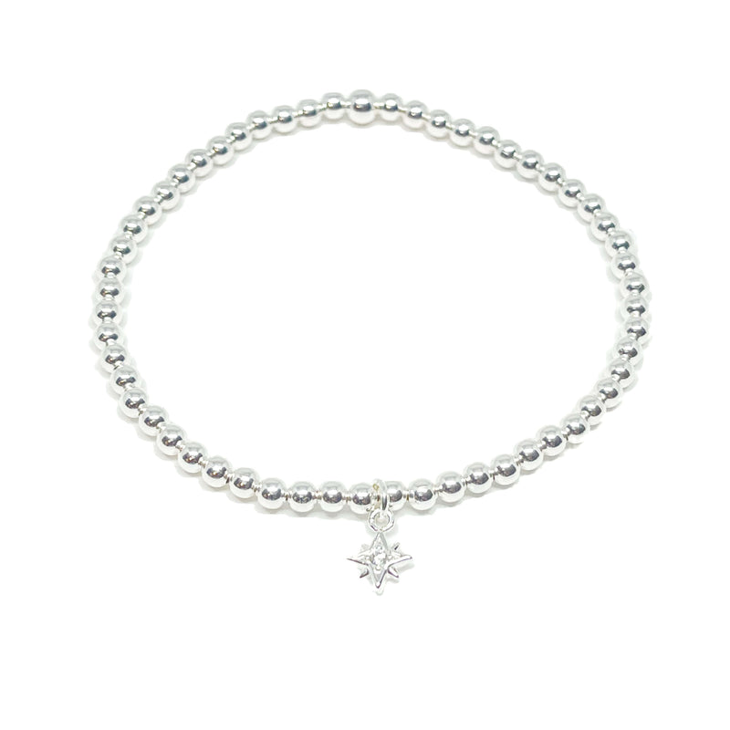 Breichled Seren Ddisglair Plentyn - Arian | Children’s Sparkly Star Bracelet – Silver