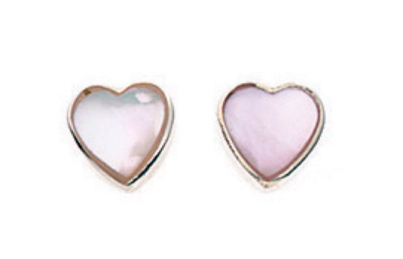 Clustdlysau Styd Arian | Sterling Silver Stud Earrings - White MOP Heart