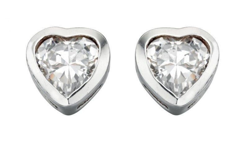 Clustdlysau Styd Arian | Sterling Silver Stud Earrings - Heart Crystal