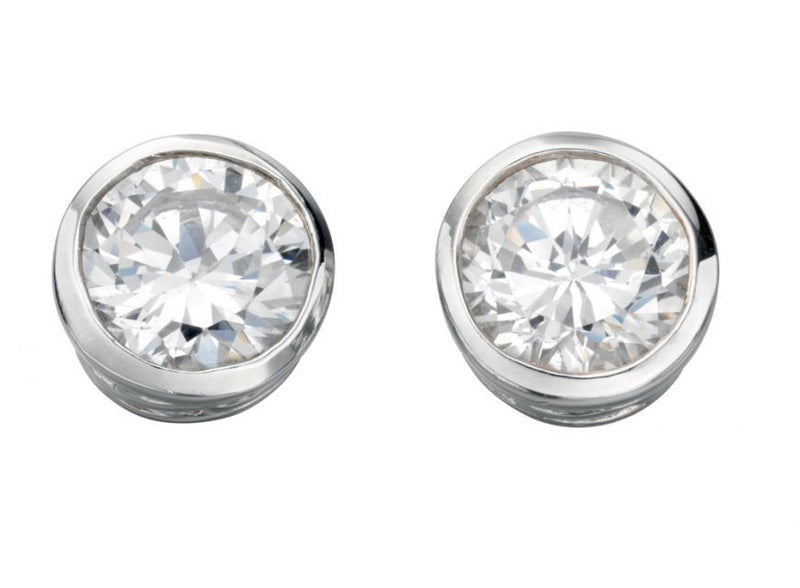 Clustdlysau Styd Arian | Sterling Silver Stud Earrings - Large Round Crystal